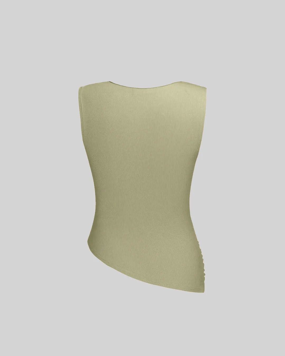 Solid Ruched Round Neck Crop Top In Sage