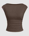 Boat Neck Ruched Stretch Top in Coca