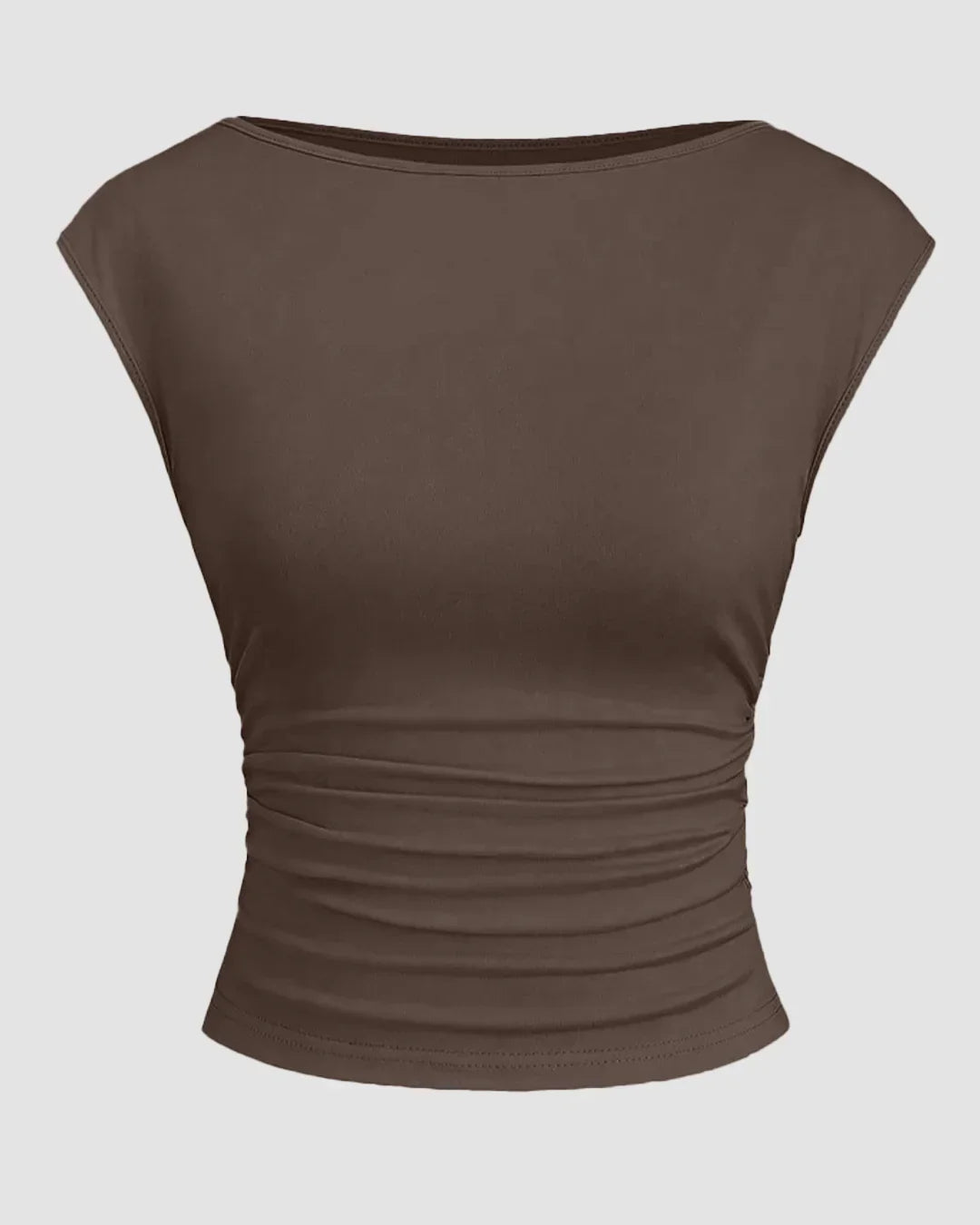 Boat Neck Ruched Stretch Top in Coca