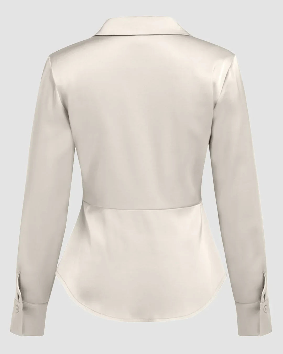 Satin Finish Front Button Collar Full Sleeve Shirt in Cream