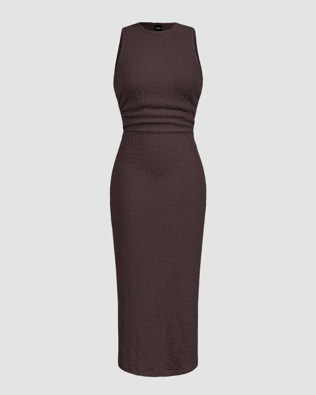 Sleeveless Round Neck Slim Fit Midi Dress in Brown
