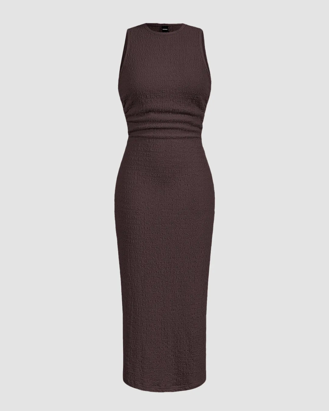 Sleeveless Round Neck Slim Fit Midi Dress in Brown