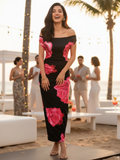 Stretchable Off-Shoulder Drape Dress - Pinkkup