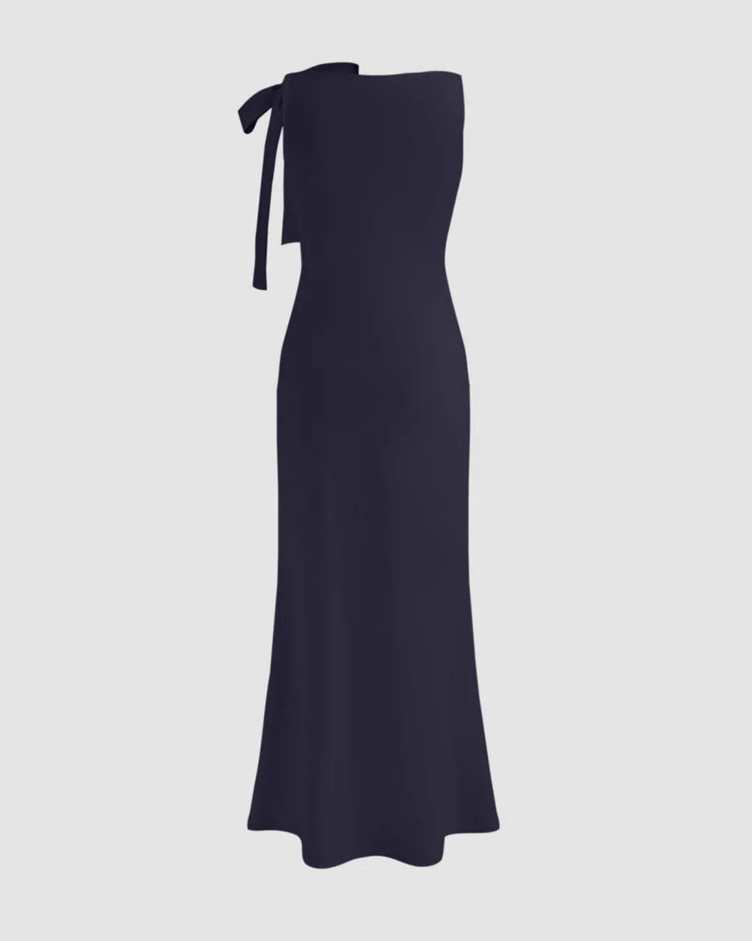 Boat Neck Solid Bowknot Maxi Dress In Navy Blue