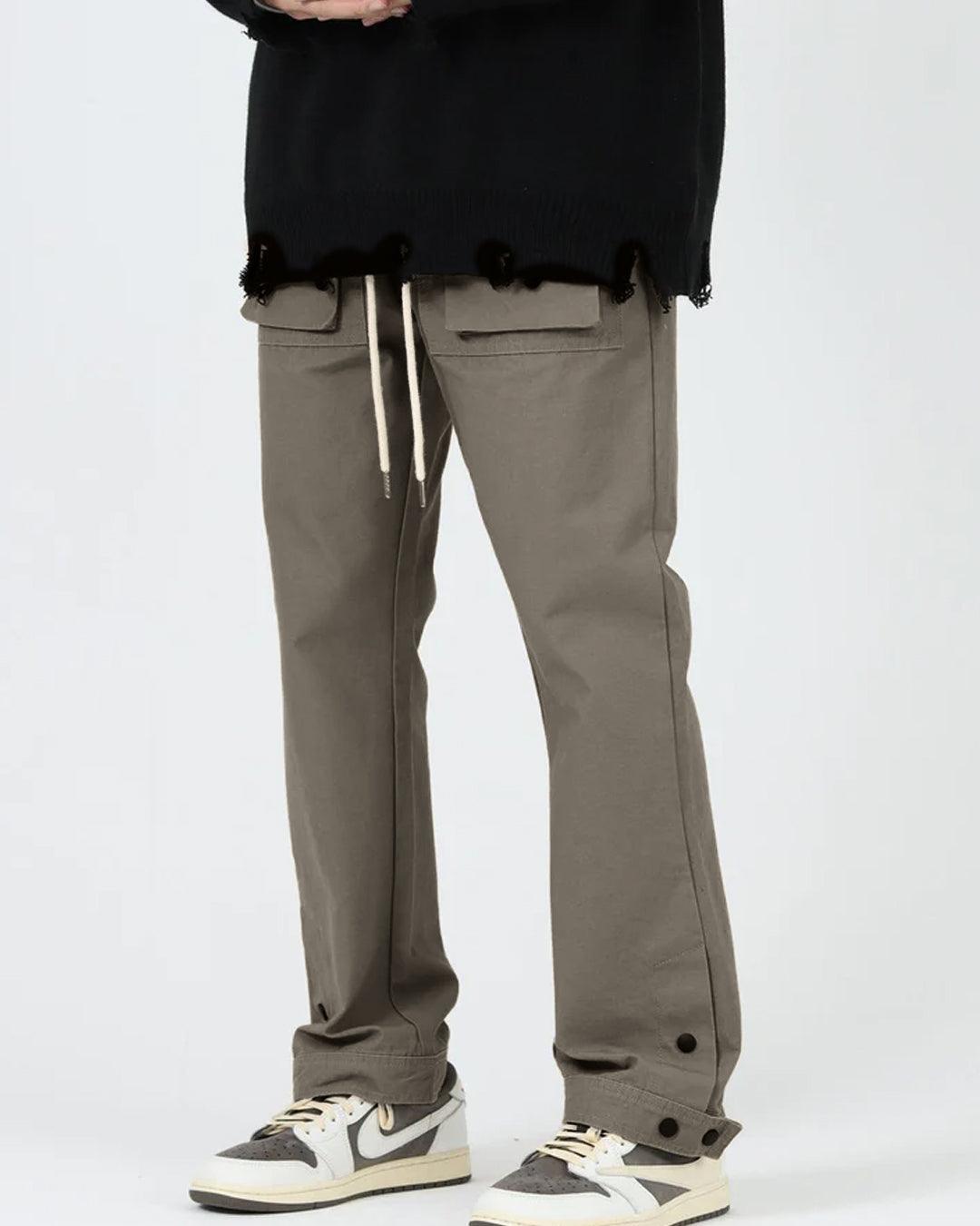 Men Summer Thin Cargo Double Button Grey Pants