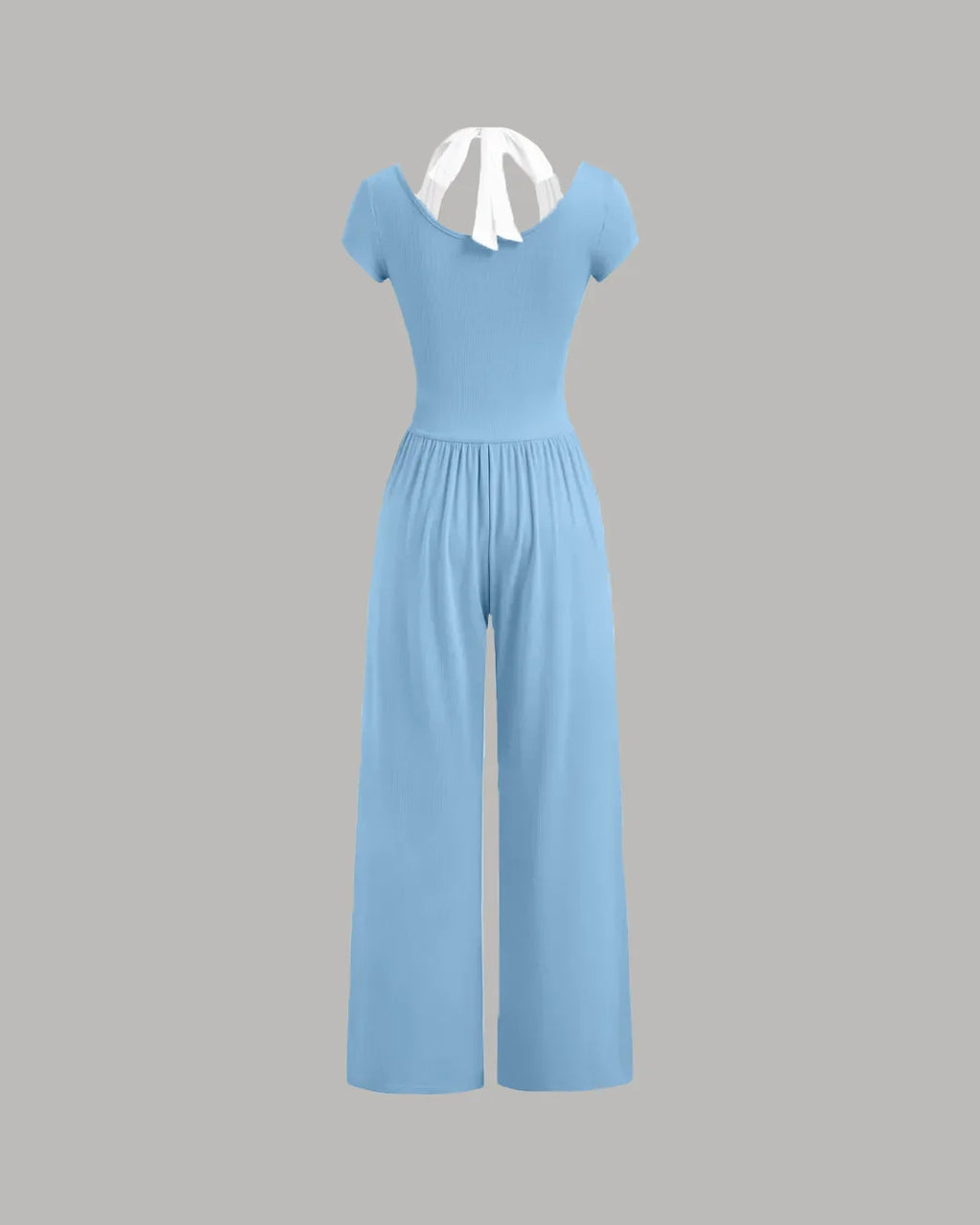 Cap Sleeve Tie Back Jumpsuit with White Inner Layer in Powder Blue