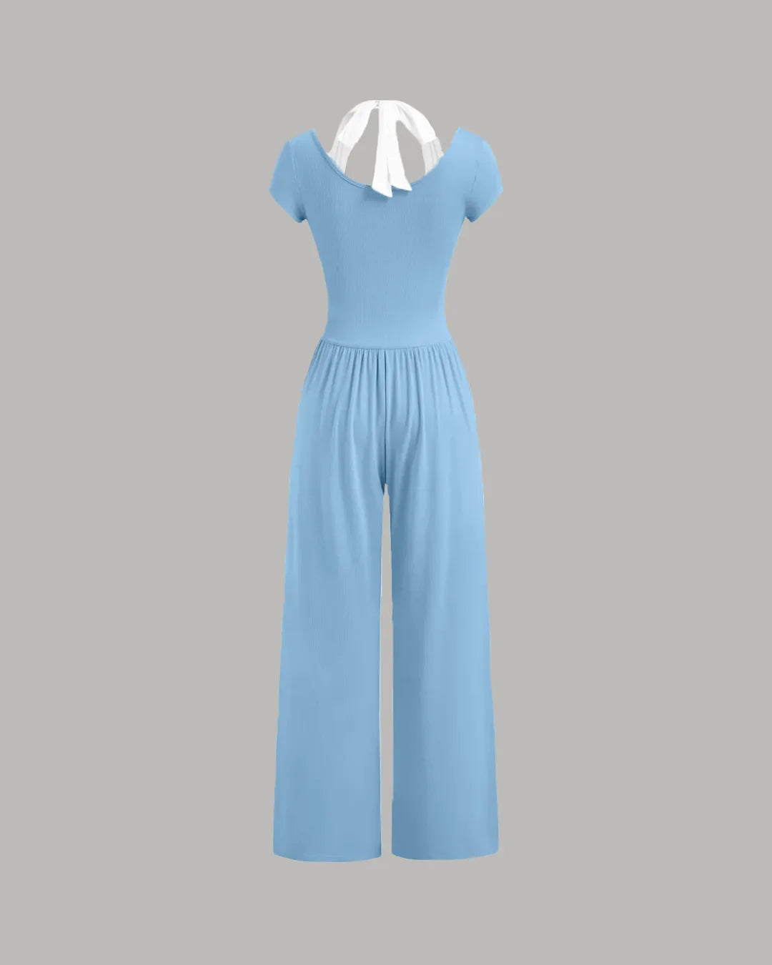 Cap Sleeve Tie Back Jumpsuit with White Inner Layer in Powder Blue