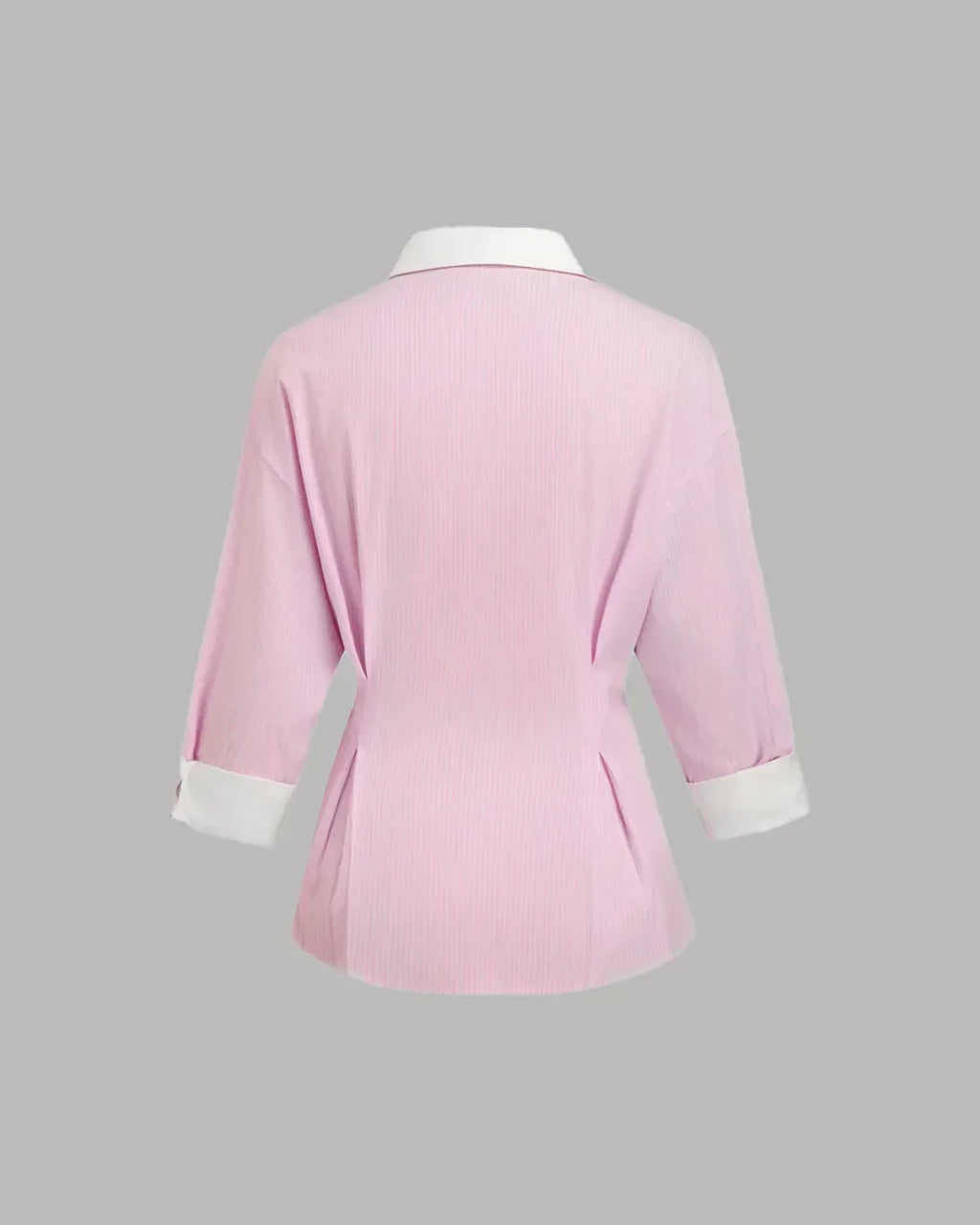 Pink Peplum Button-Down Shirt with Contrast Cuffs