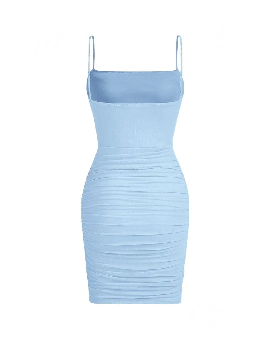 Ruched Mesh Cami Summer Short Bodycon Dress In Blue