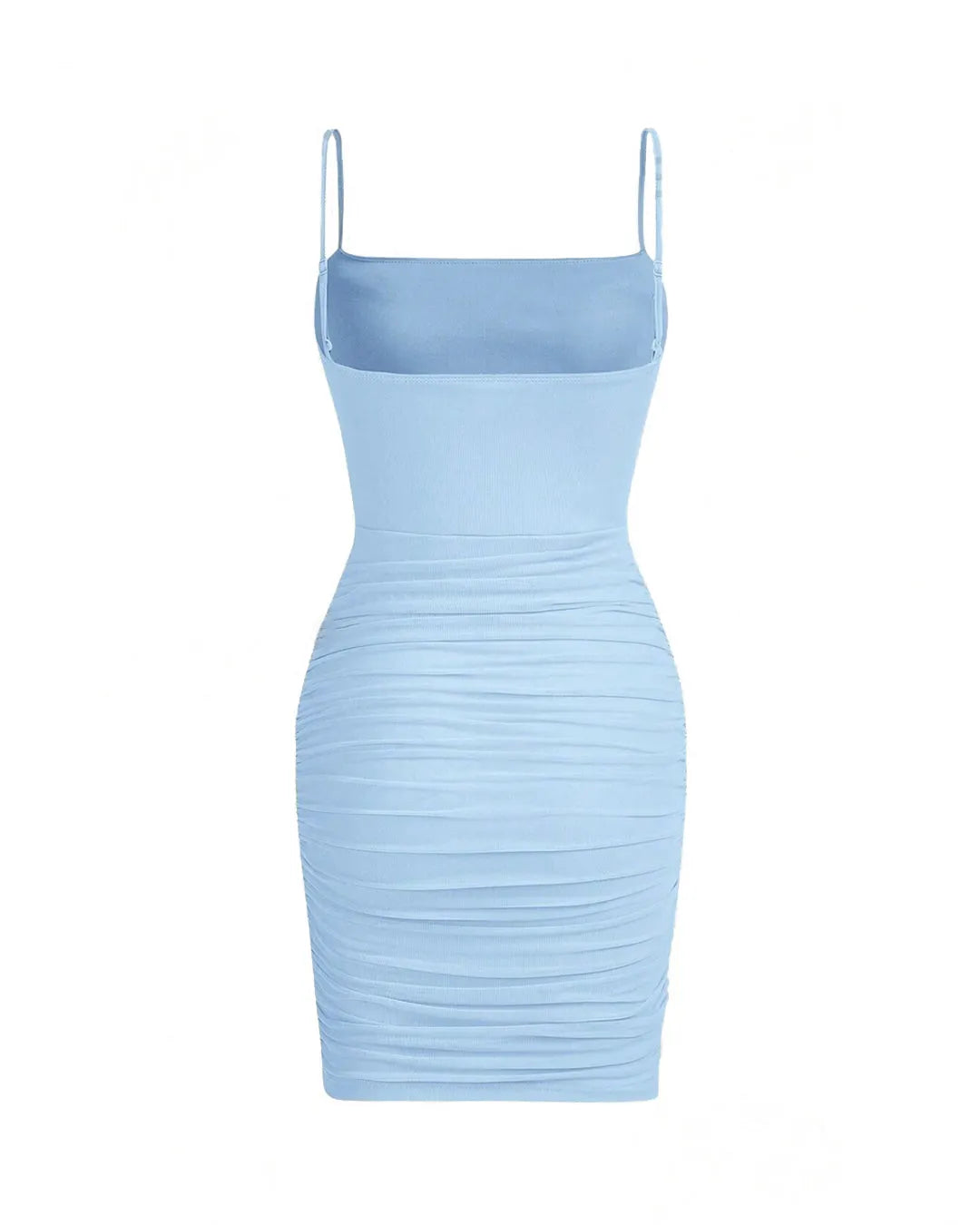Ruched Mesh Cami Summer Short Bodycon Dress In Blue