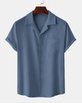 Men Solid Color Short Sleeve Streetwear Shirt In Blue