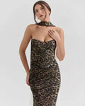 Strapless Crop Top & Ruched Bodycon Maxi Skirt Co-ords Set with scarf