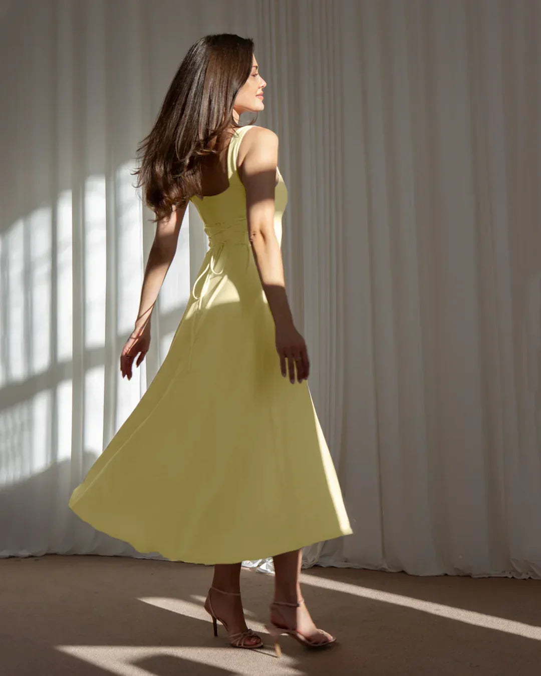 Minimal Fit and Flare Vanilla Midi Dress