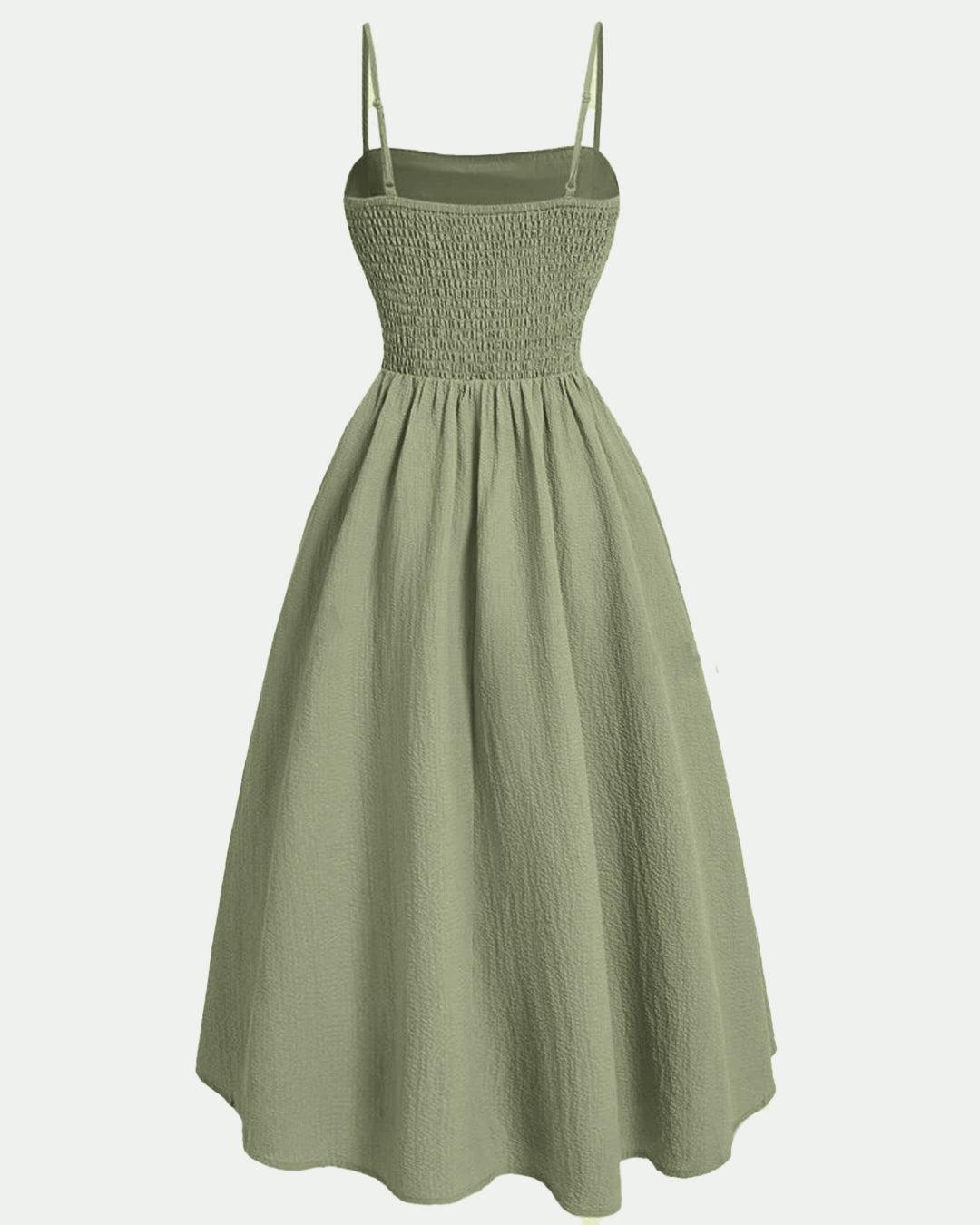 Vintage Retro Spaghetti Strap Herbal Green Dress