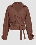 Belted Lapel Collar Cropped Waistcoat in Brown