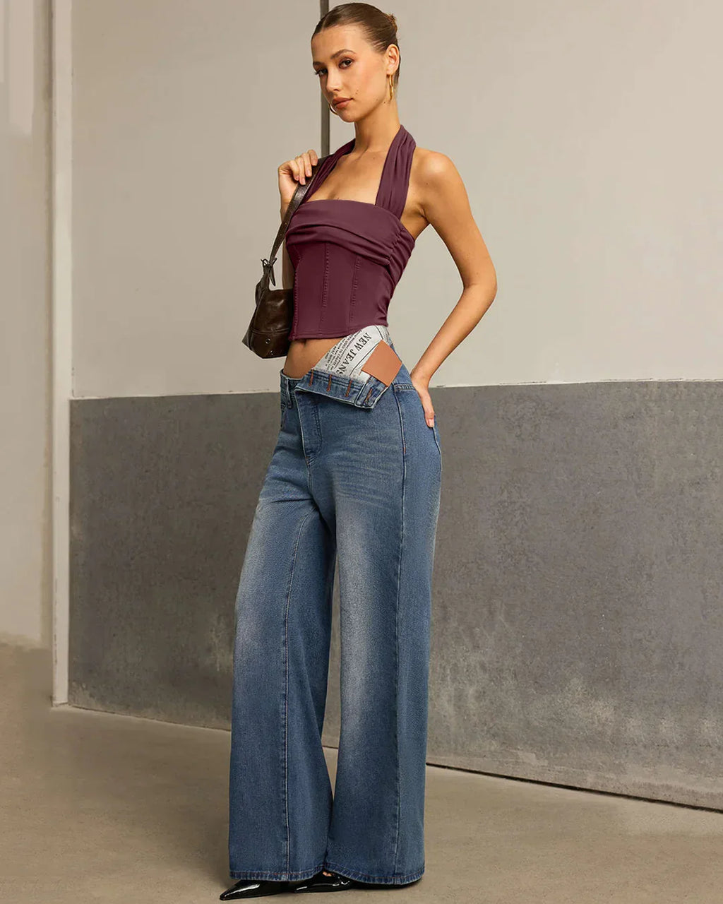 Structured Corset Style Halter Neck Top in Maroon