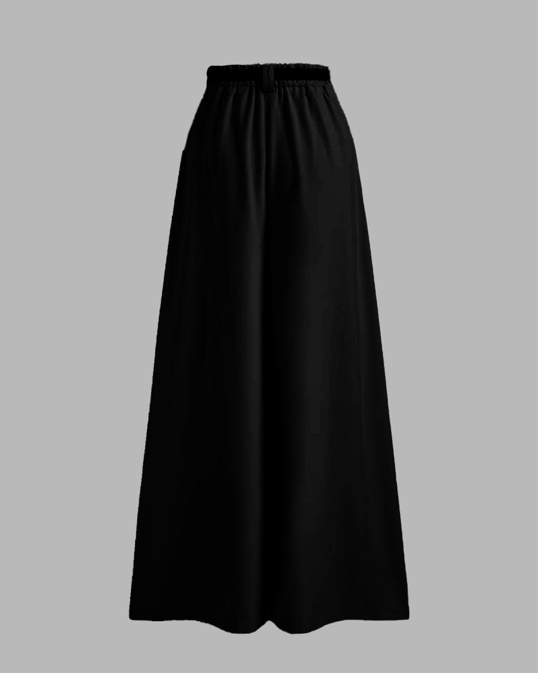 Mid-Rise Woven Black Wide-Leg Pleated Trousers Without Belt