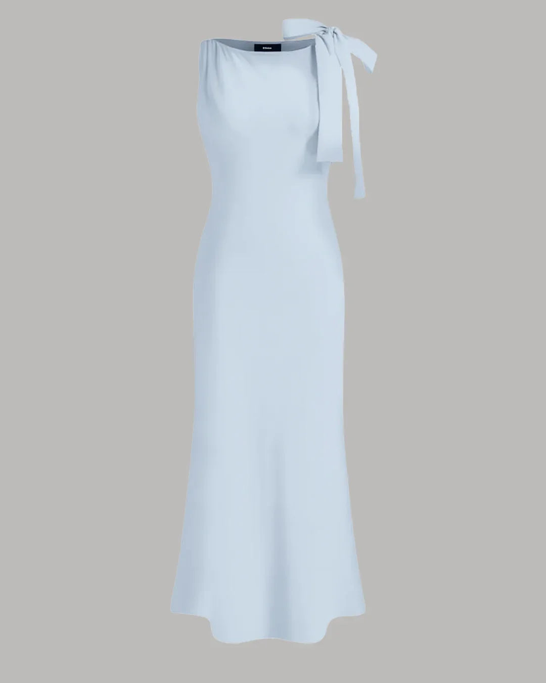 Boat Neck Solid Bowknot Maxi Dress In Ice Blue