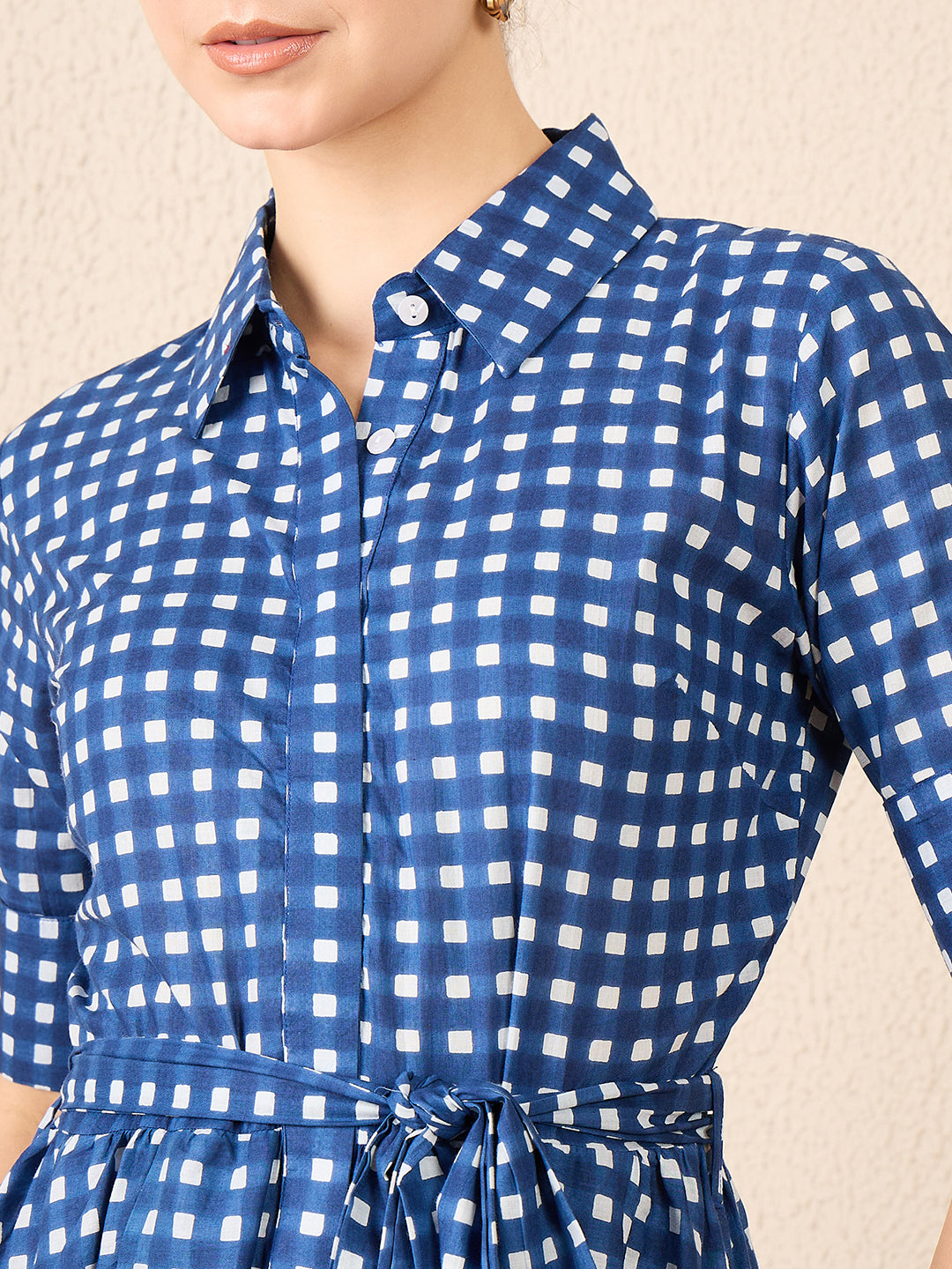 Linen Buttoned Down Shirt Dress With Belt (with Lining)
