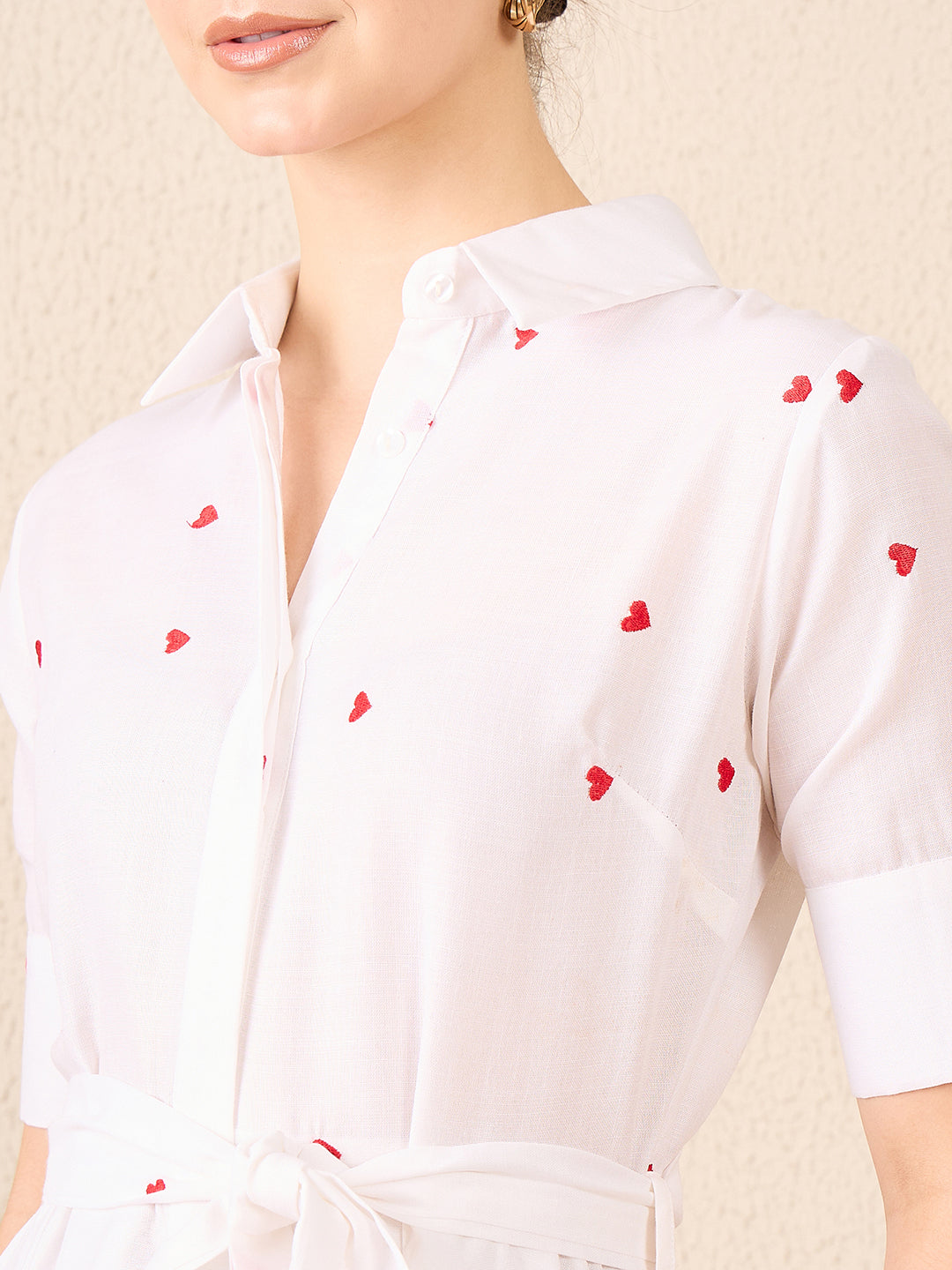 Linen Buttoned Down Shirt Dress With Belt (with Lining)