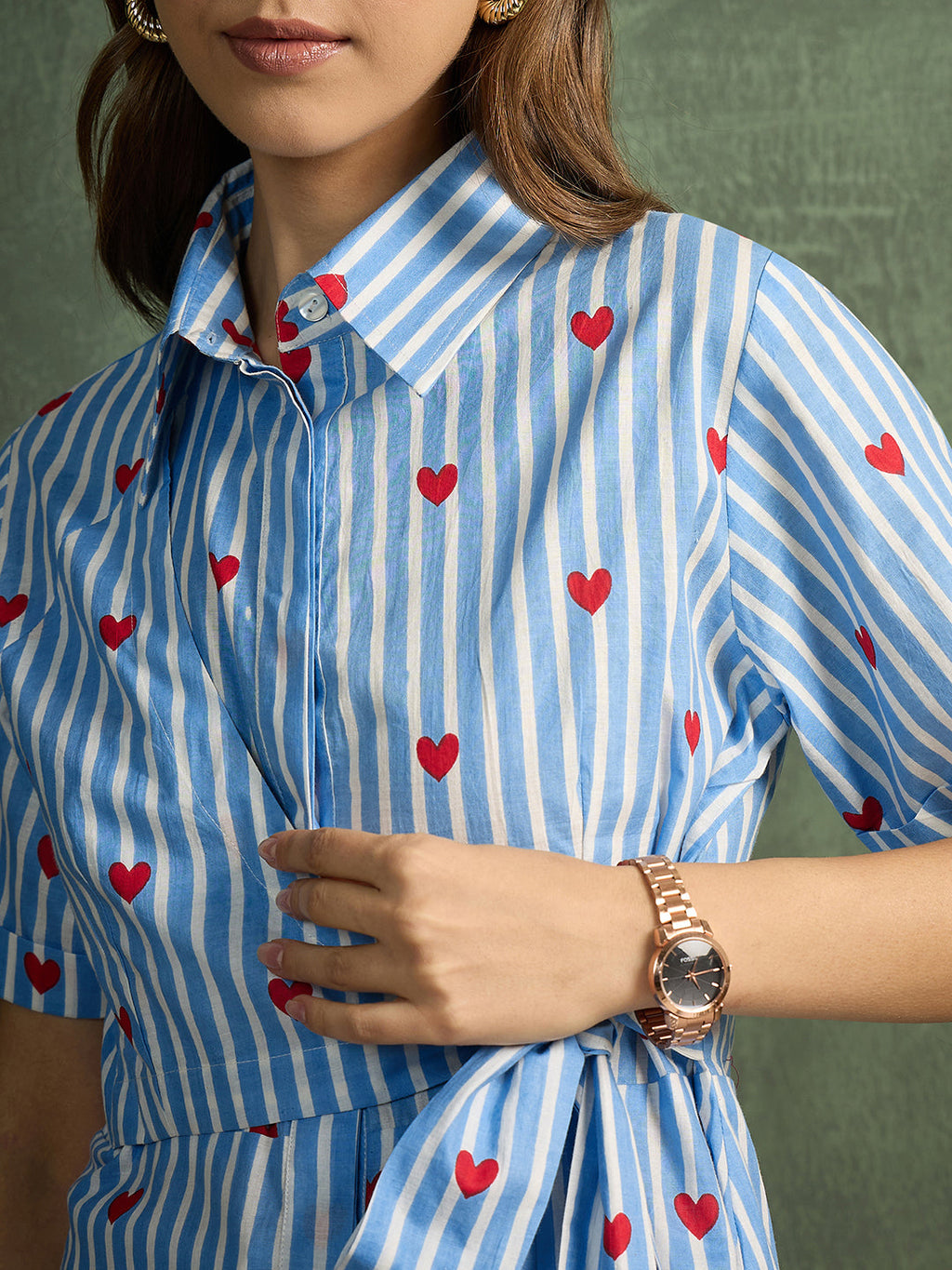 Pure Cotton Waist Tie-Up Shirt
