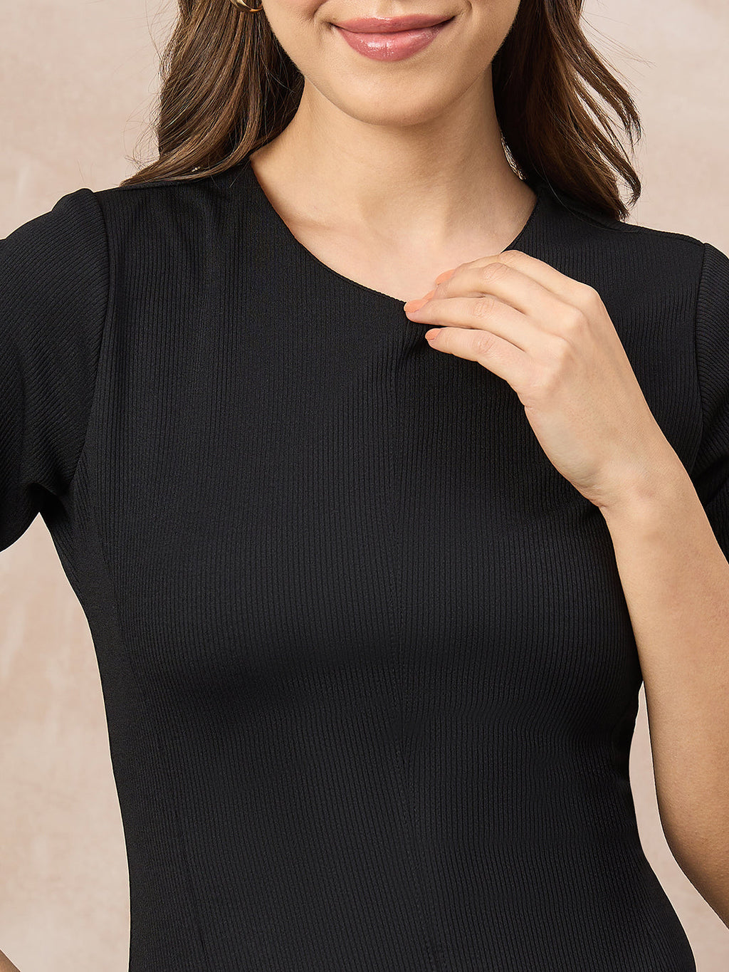 Stretchable Flared-Skirt Ribbed Dress