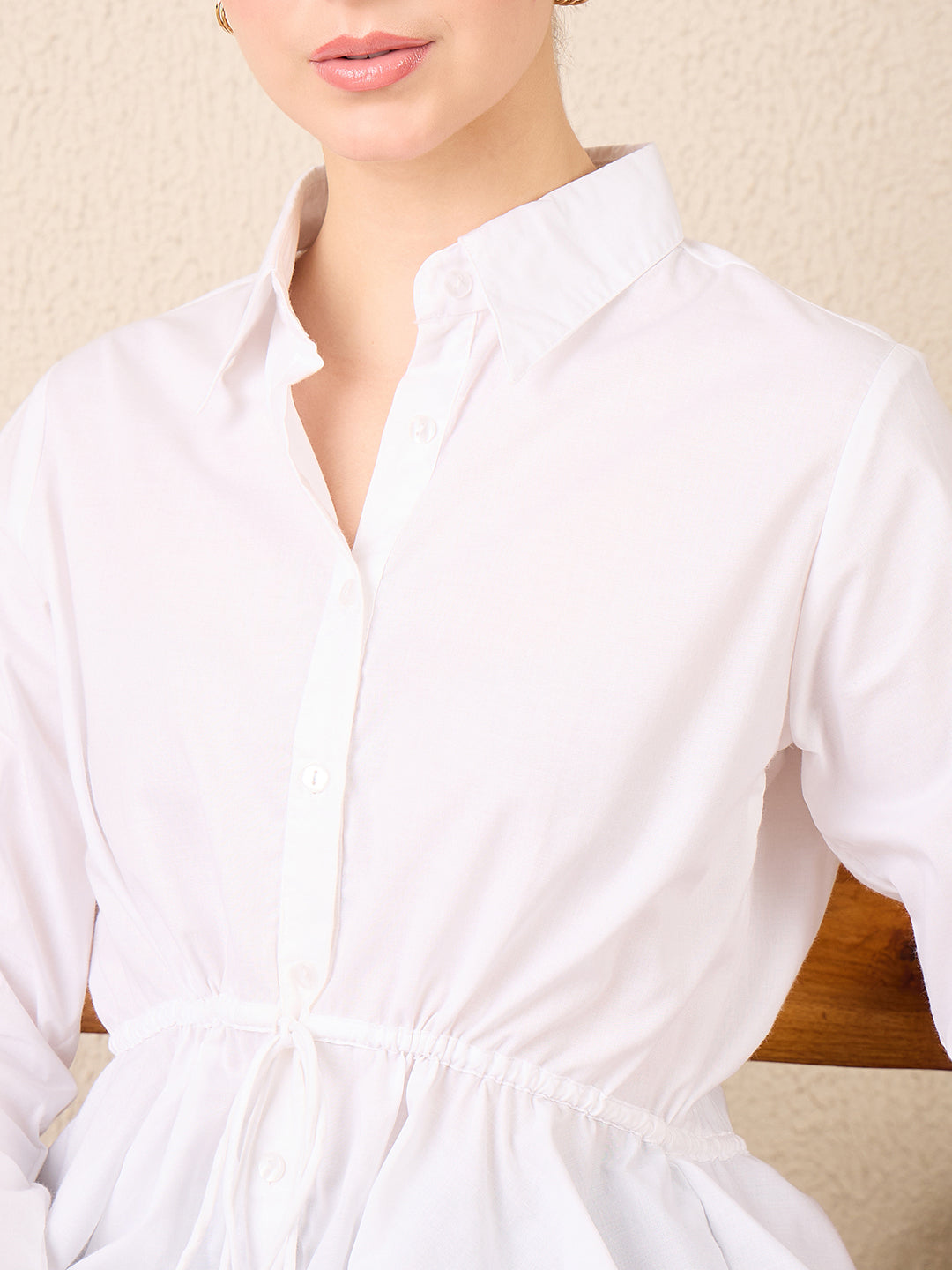 Pure Cotton Drawstring Peplum Shirt