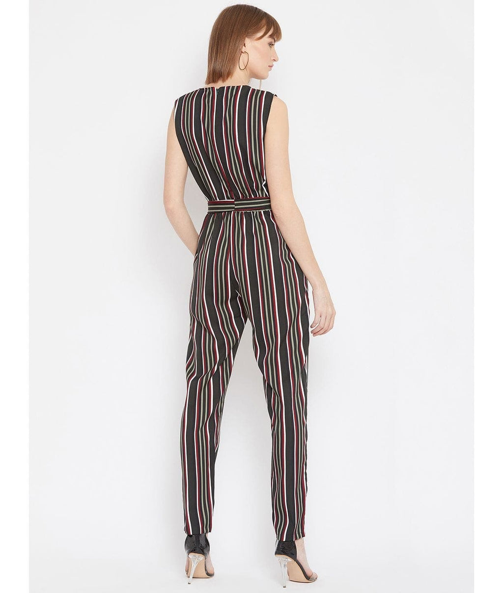 Striped Keyhole Jumpsuit with Belt