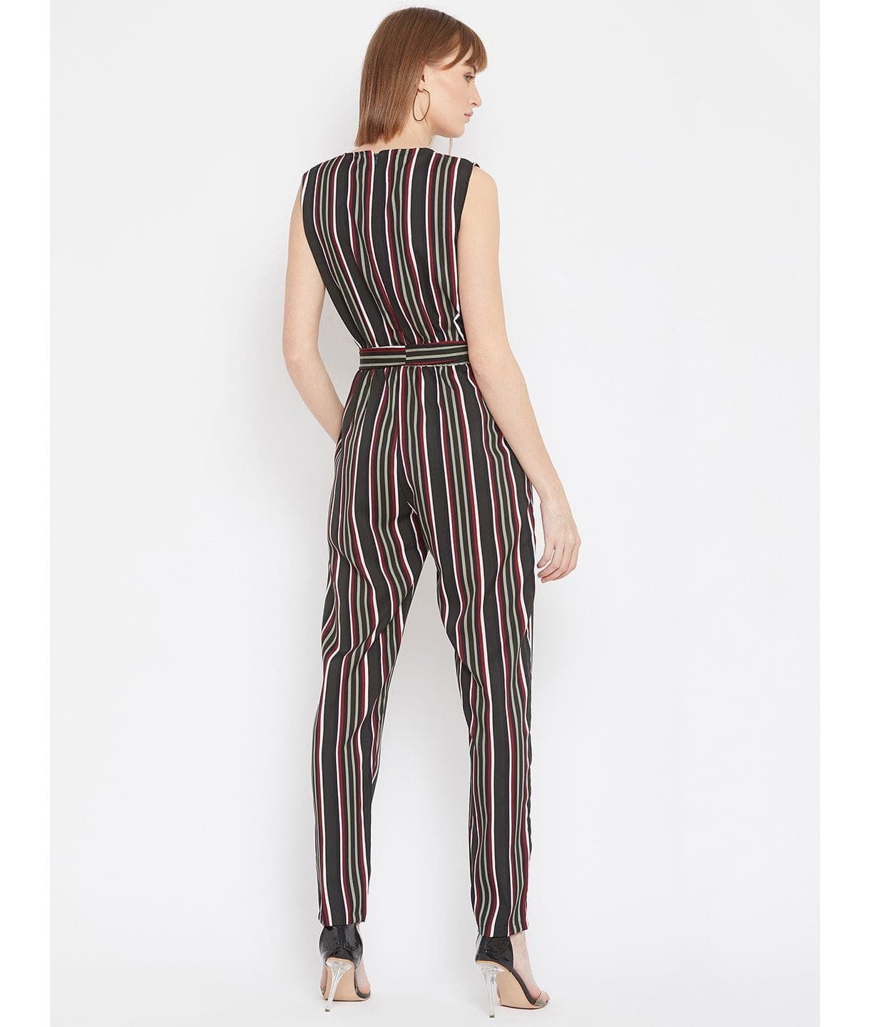 Striped Keyhole Jumpsuit with Belt