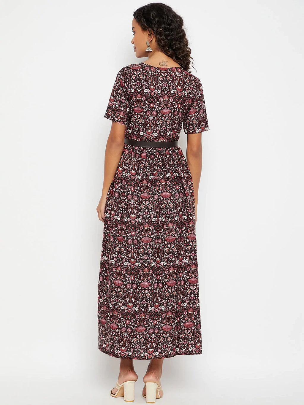 Printed Maxi Dress with Belt