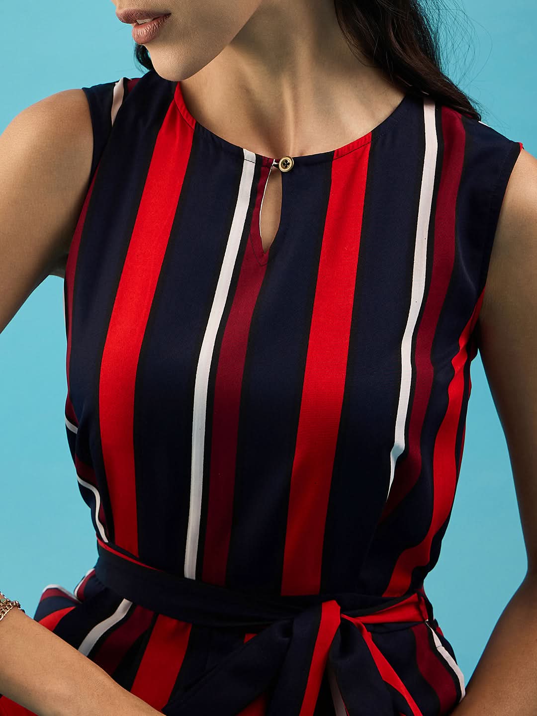 Striped Keyhole Jumpsuit with Belt