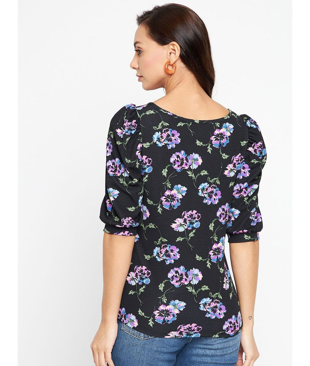 Cotton Floral Printed Stretchable Puff Sleeve Top
