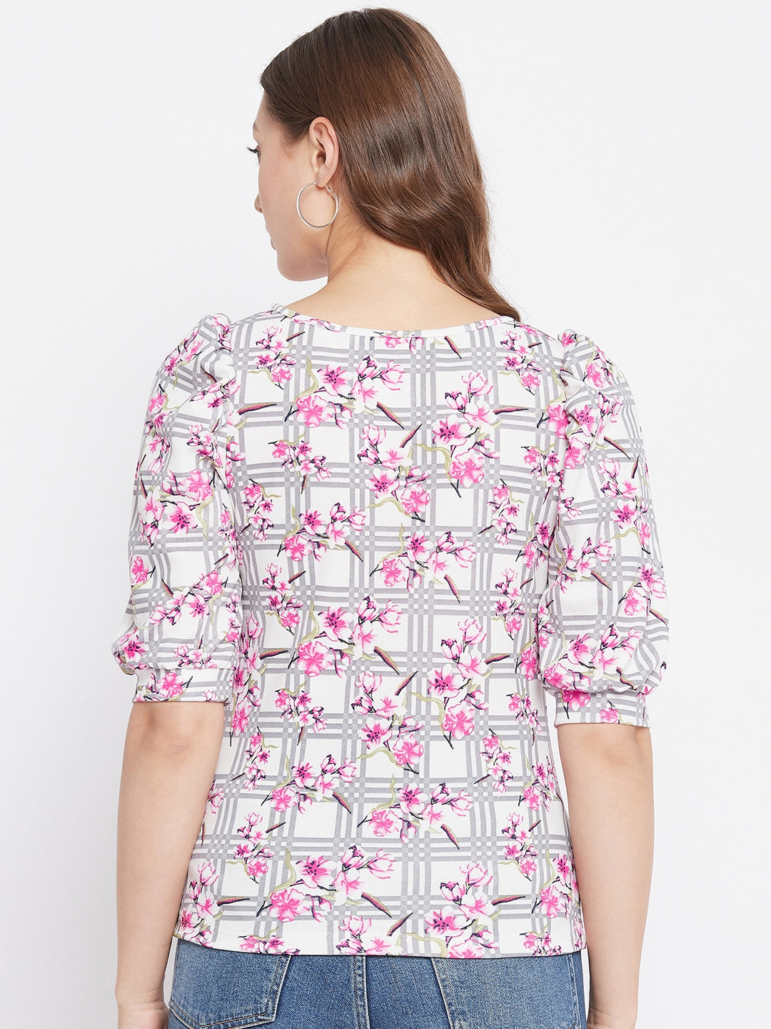 Cotton Floral Stretchable Puff Sleeve Top