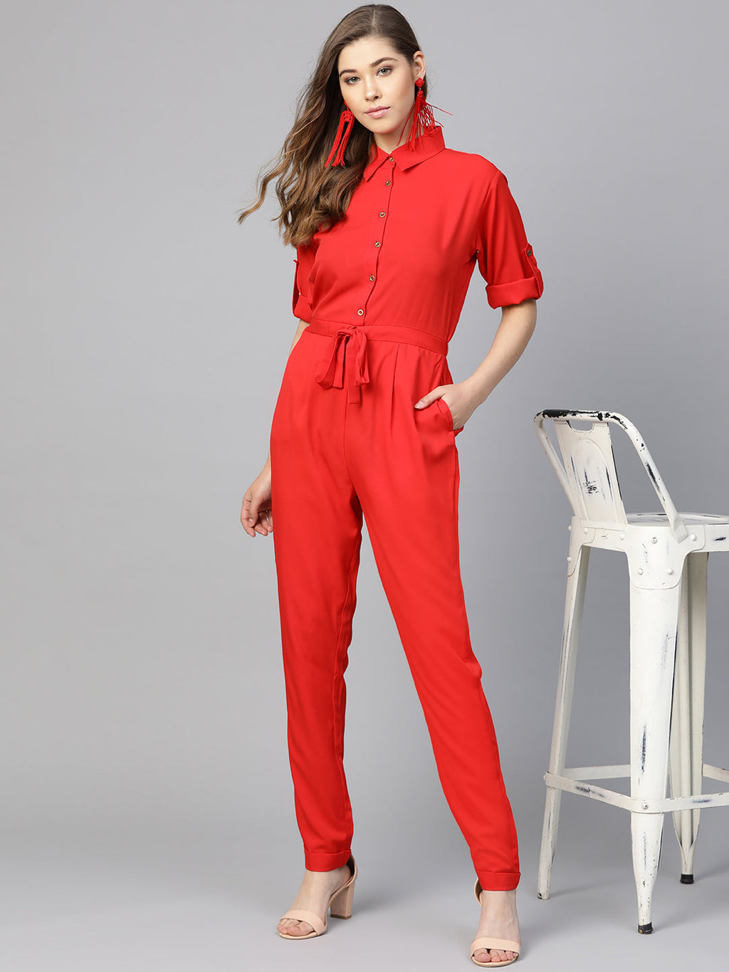 Button Down Roll-up Jumpsuit
