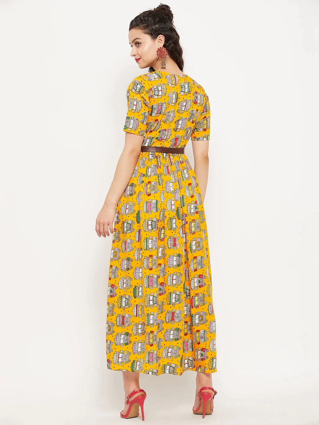 Printed Maxi Dress with Belt