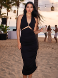 Stretchable Halter Neck Hardware Dress - Pinkkup
