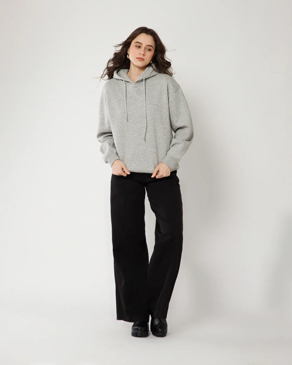 Womens Solid Drawstring Full Sleeve Hoodie in Milange