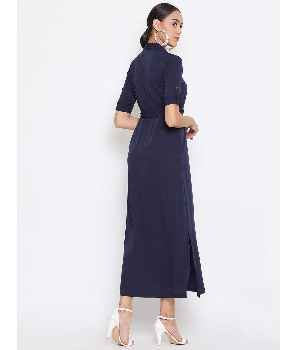 Collar Buttoned Down Shirt Maxi Dress