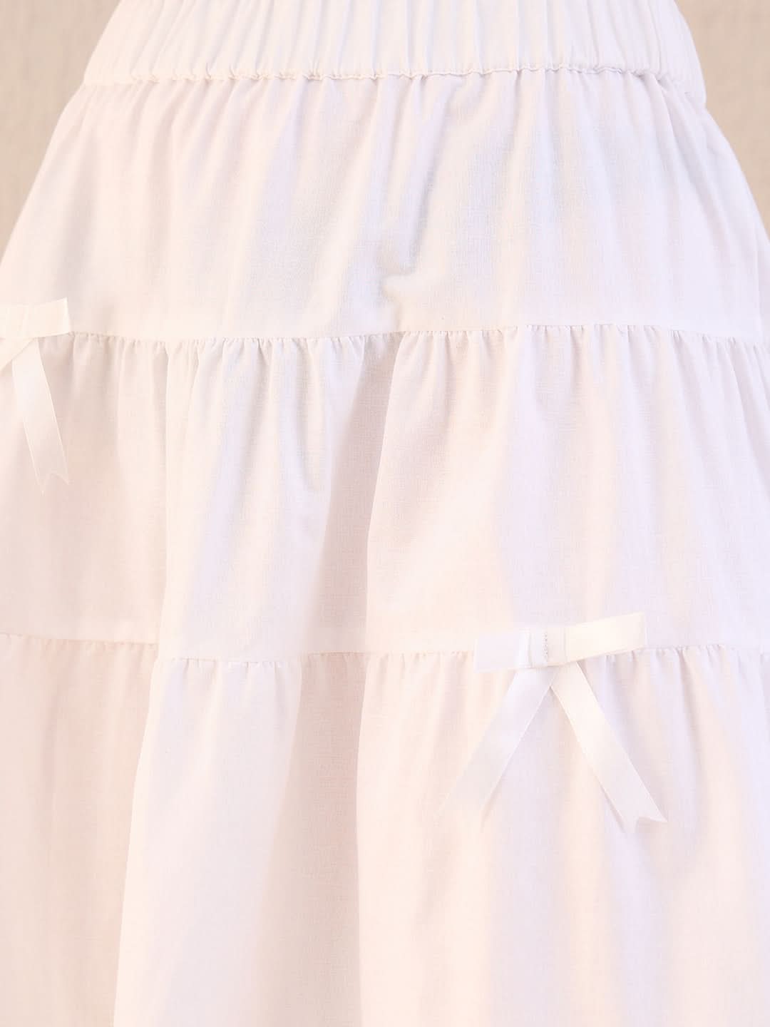 Cotton Tiered Bow Midi Skirt