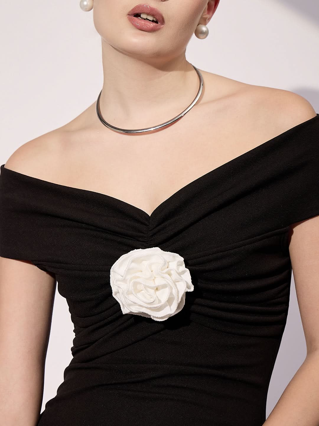 Stretchable Off Shoulder Rose Dress