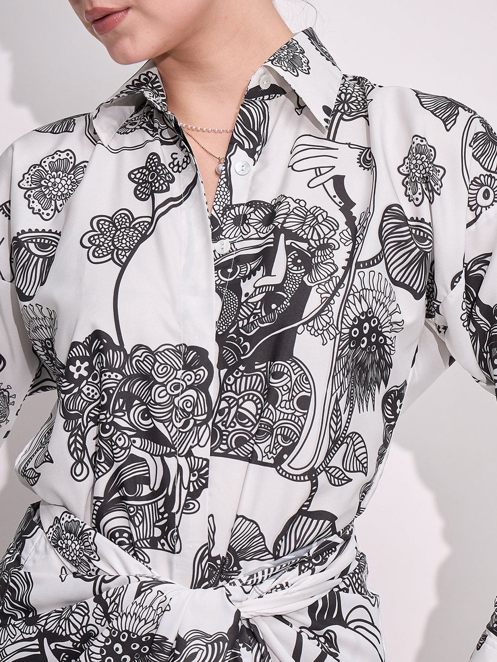 Printed Shirt with Front Twist Skirt Co-ord Set