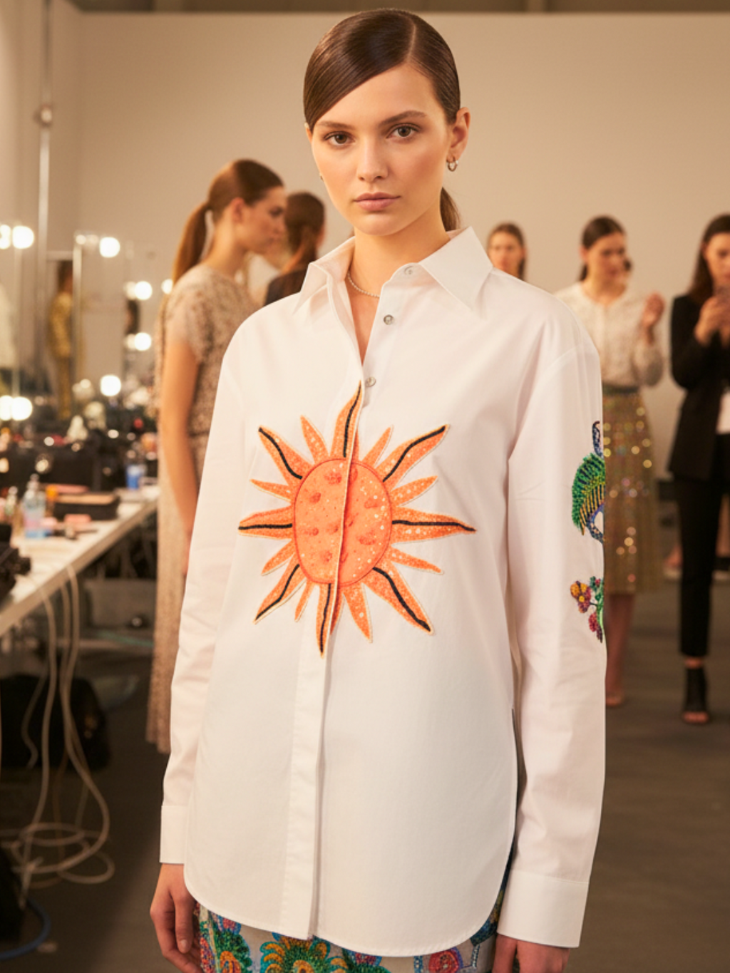 Sun & Dragon Applique Cotton Shirt - Pinkkup
