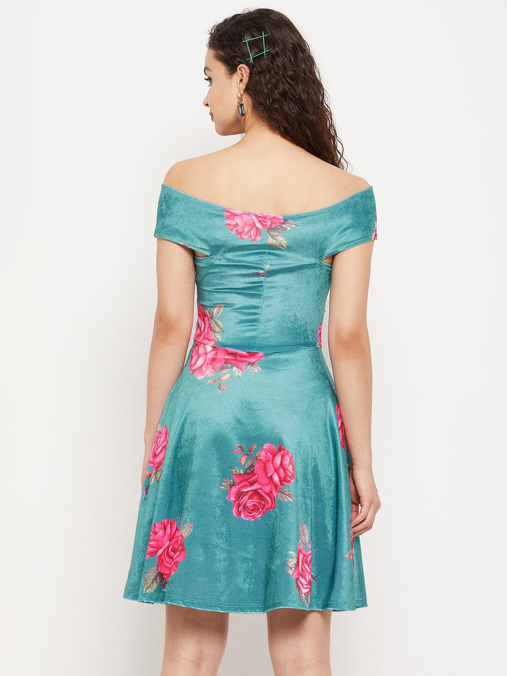 Off Shoulder Stretchable Velvet Skater Dress