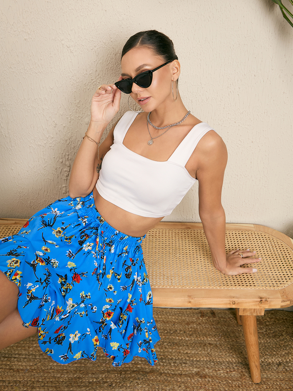 Printed Ruffled Skorts