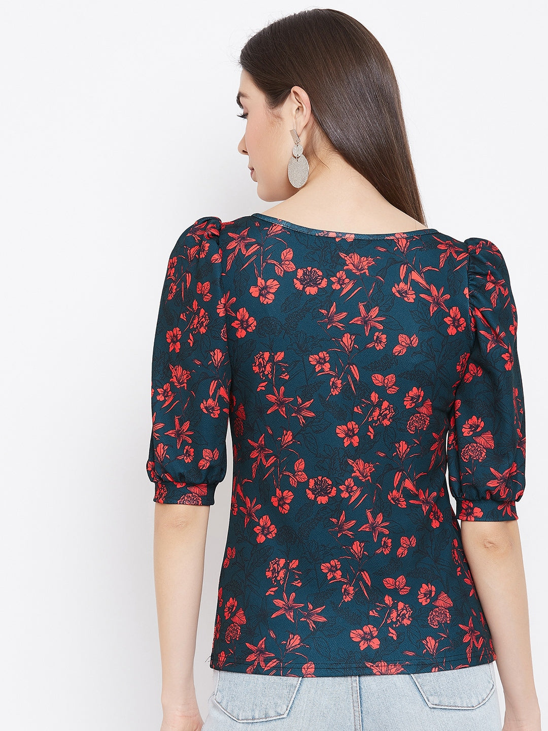 Cotton Floral Stretchable Puff Sleeve Top