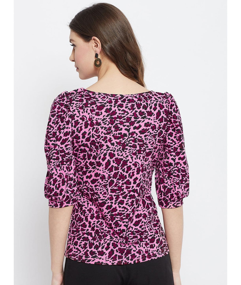 Cotton Animal Printed Stretchable Puff Sleeve Top