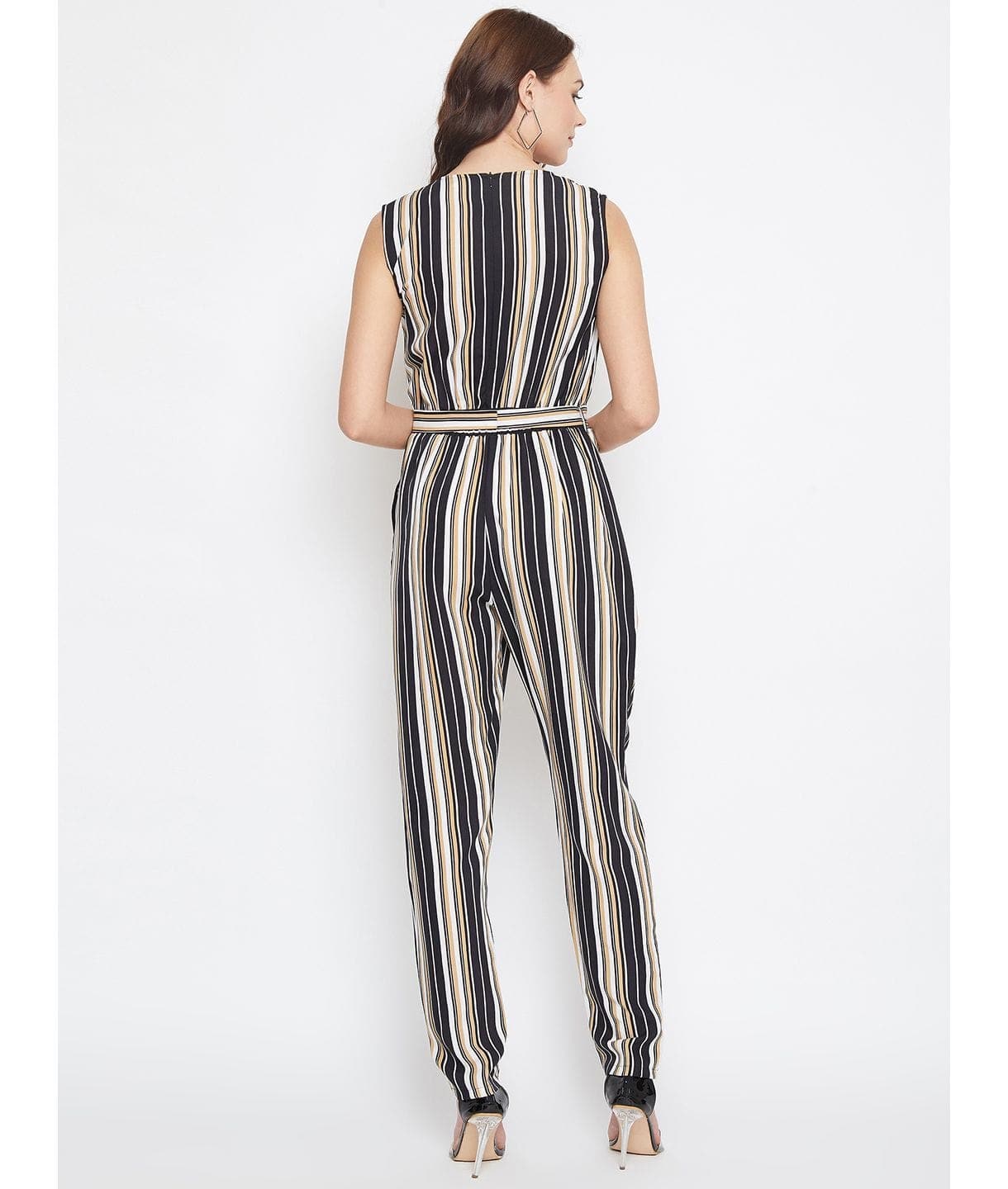 Striped Keyhole Jumpsuit with Belt