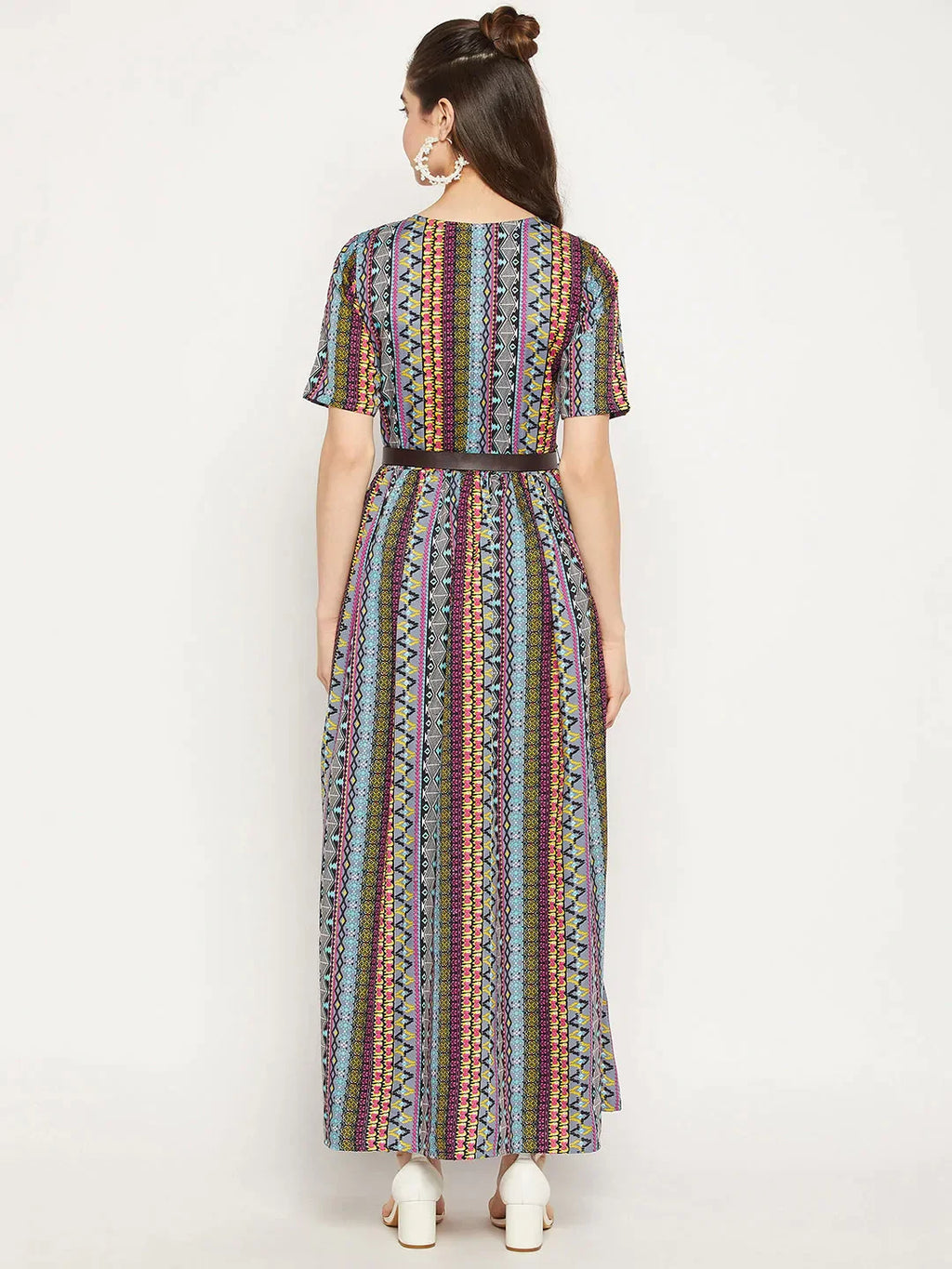 Printed Maxi Dress with Belt