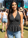 Stretchable Halter Neck Peplum Top - Pinkkup
