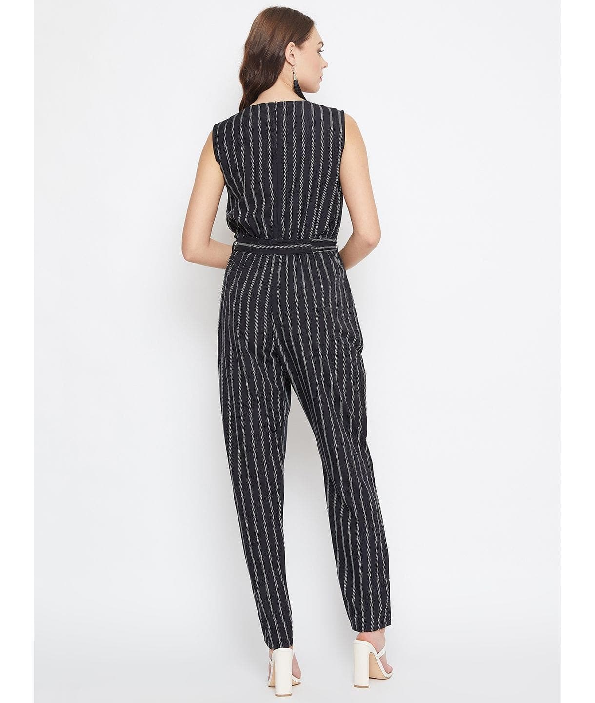 Striped Keyhole Jumpsuit with Belt